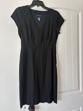 J. Crew Black V-Neck Cap Sleeve Midi Dress